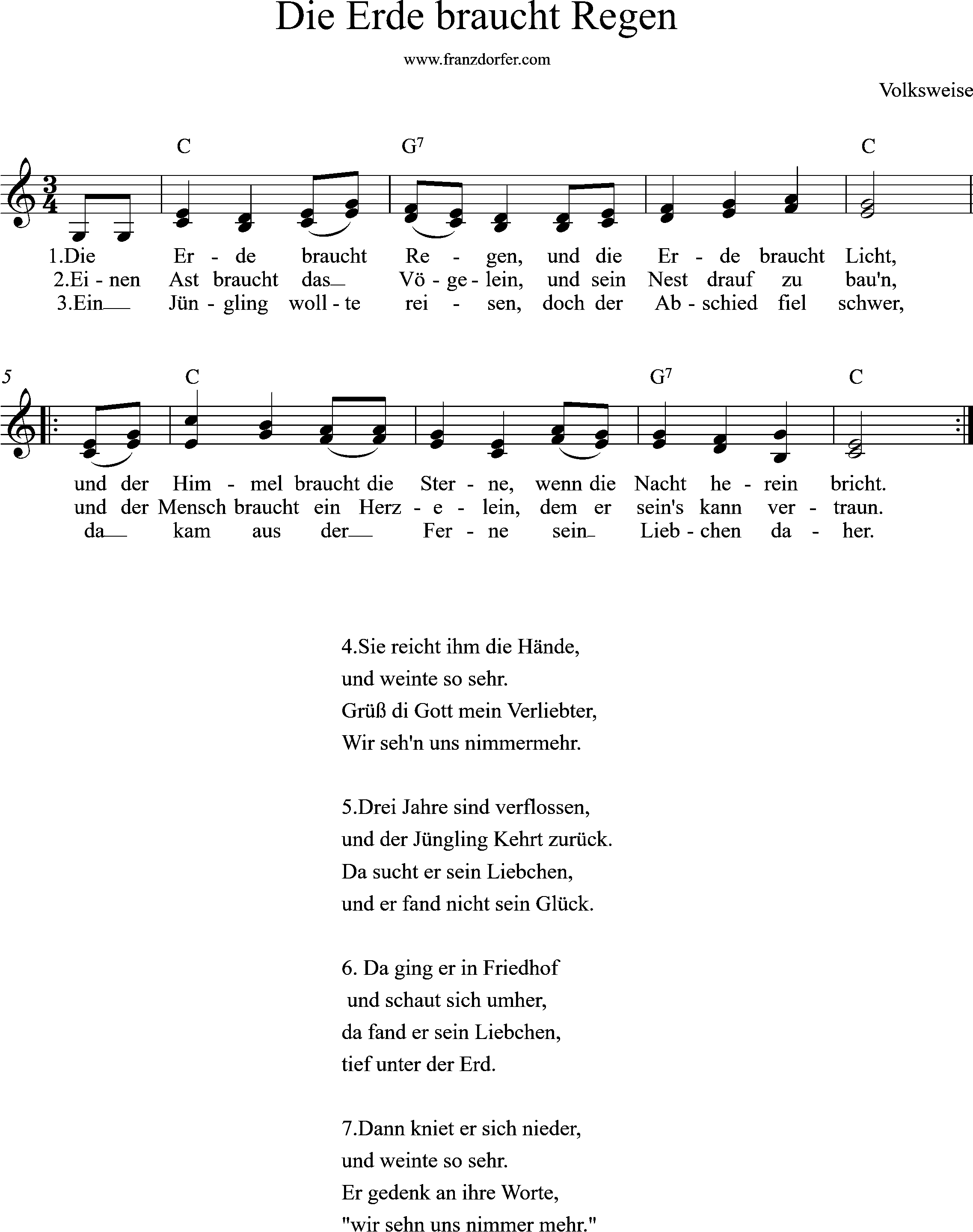 Noten, C-Dur, Die Erde braucht Regen